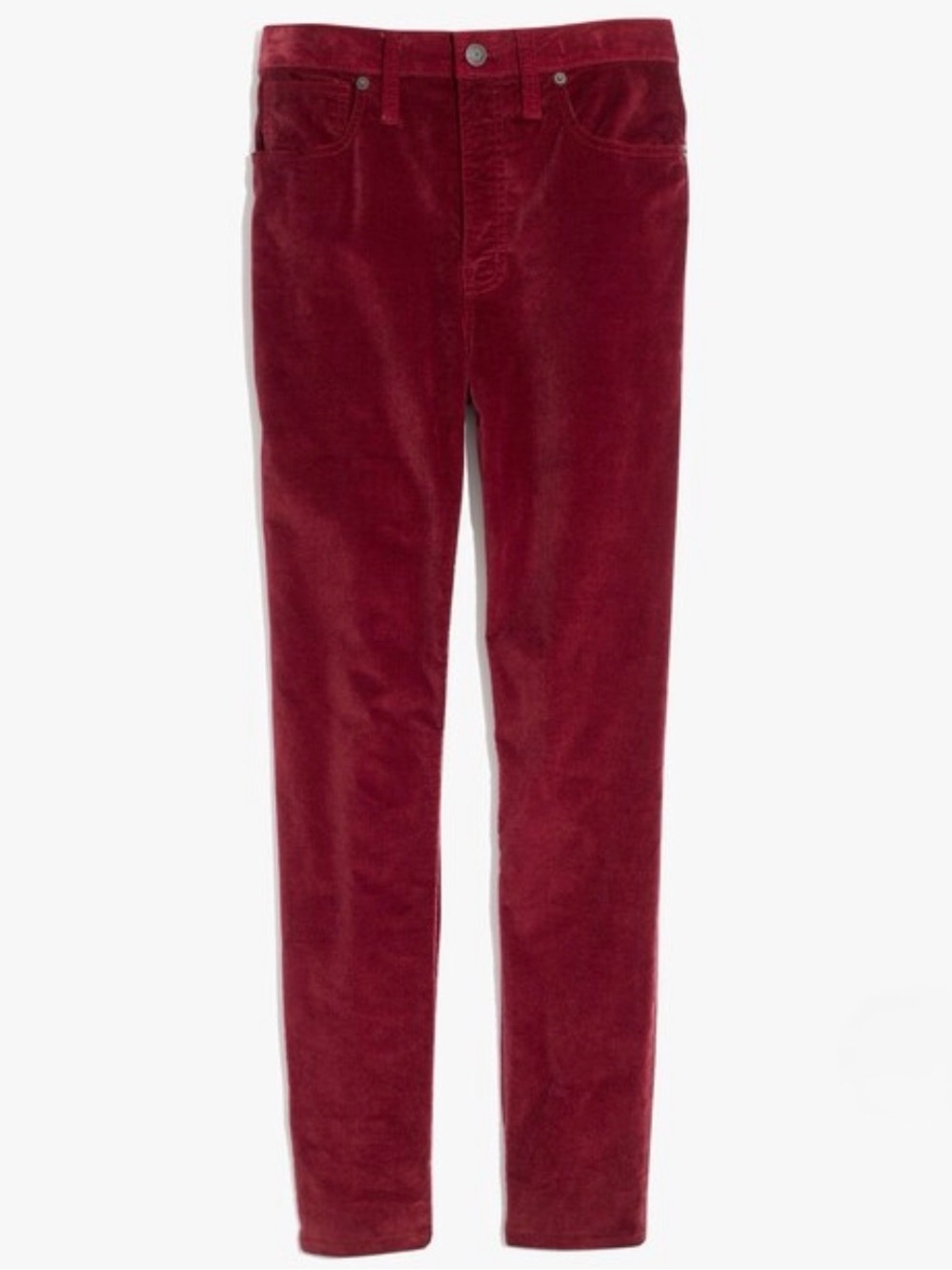 Madewell 10" High-Rise Skinny Jeans in Stretch Velvet Edition Size 28 burgundy